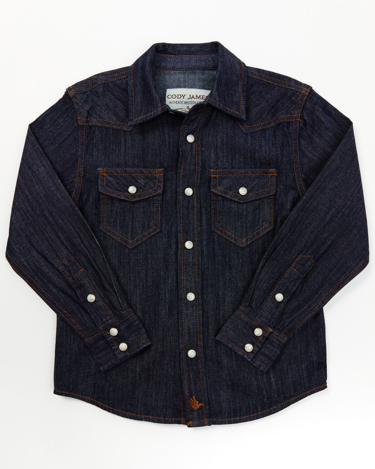 Cody James Toddler Boys' Foothill Denim Long Sleeve Pearl Snap Western Shirt, Dark Wash, hi-res