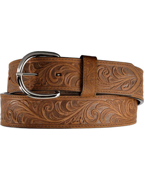 Justin Western Hand Tooled Leather Belt, Brown, hi-res