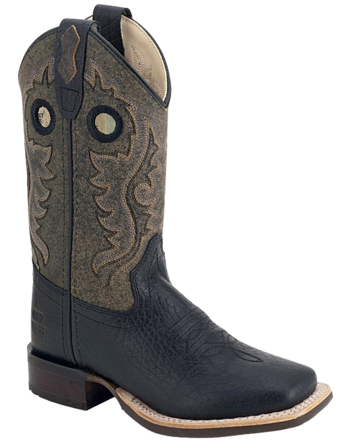 Old West Boys' Western Boots - Broad Square Toe, Black, hi-res