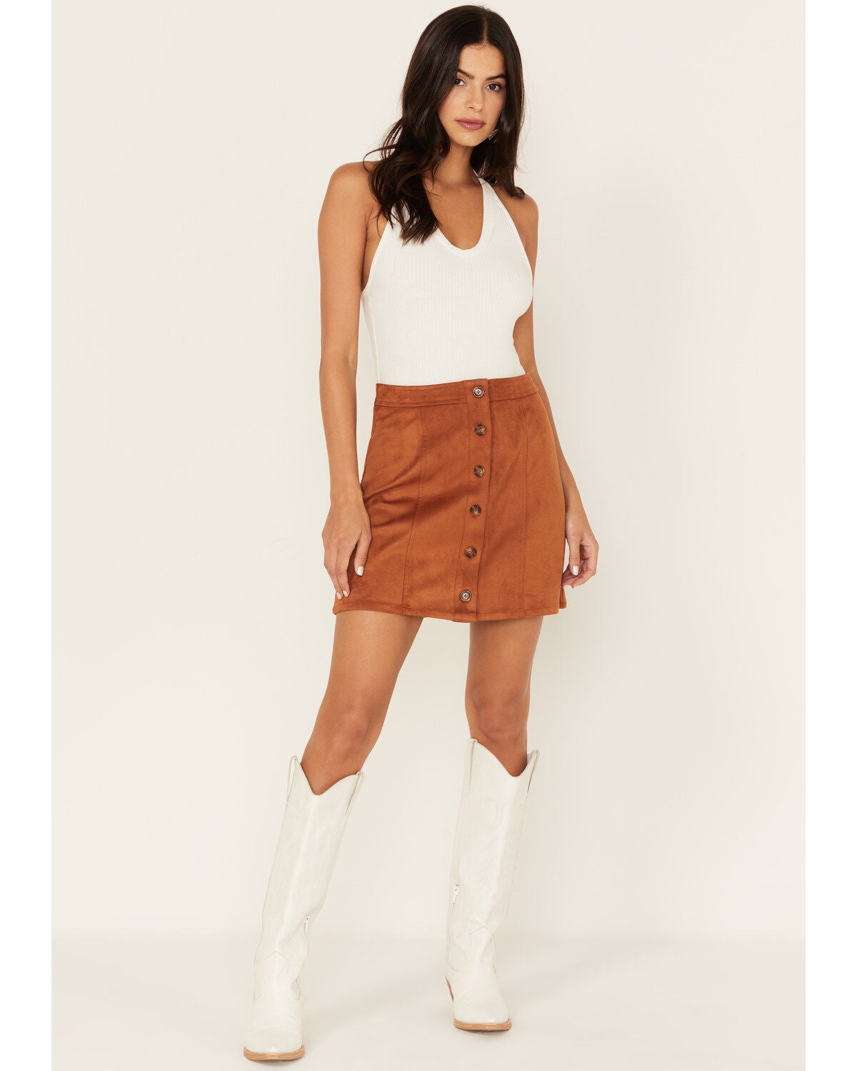 Cleo + Wolf Women's Faux Suede Skirt, Cognac, hi-res