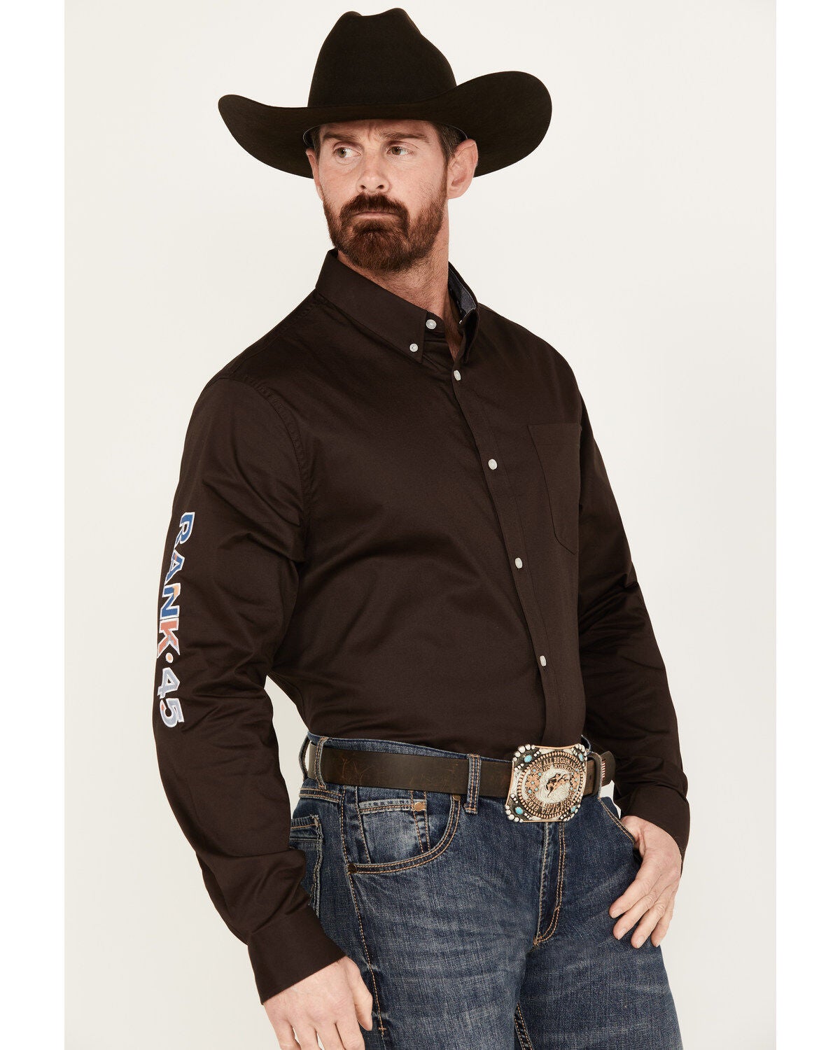 Image #1 - Rank 45&reg; Men's Solid Basic Twill Logo Long Sleeve Button-Down Western Shirt, , hi-res
