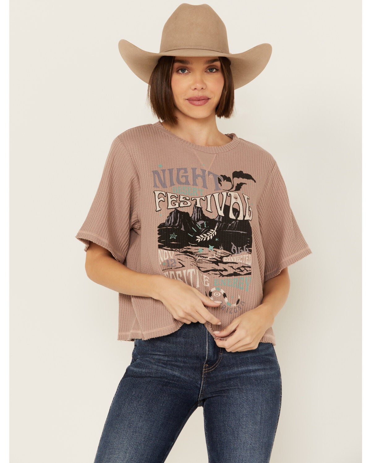 Cleo + Wolf Women's Adrian Boxy Cropped Graphic Tee, Bark, hi-res