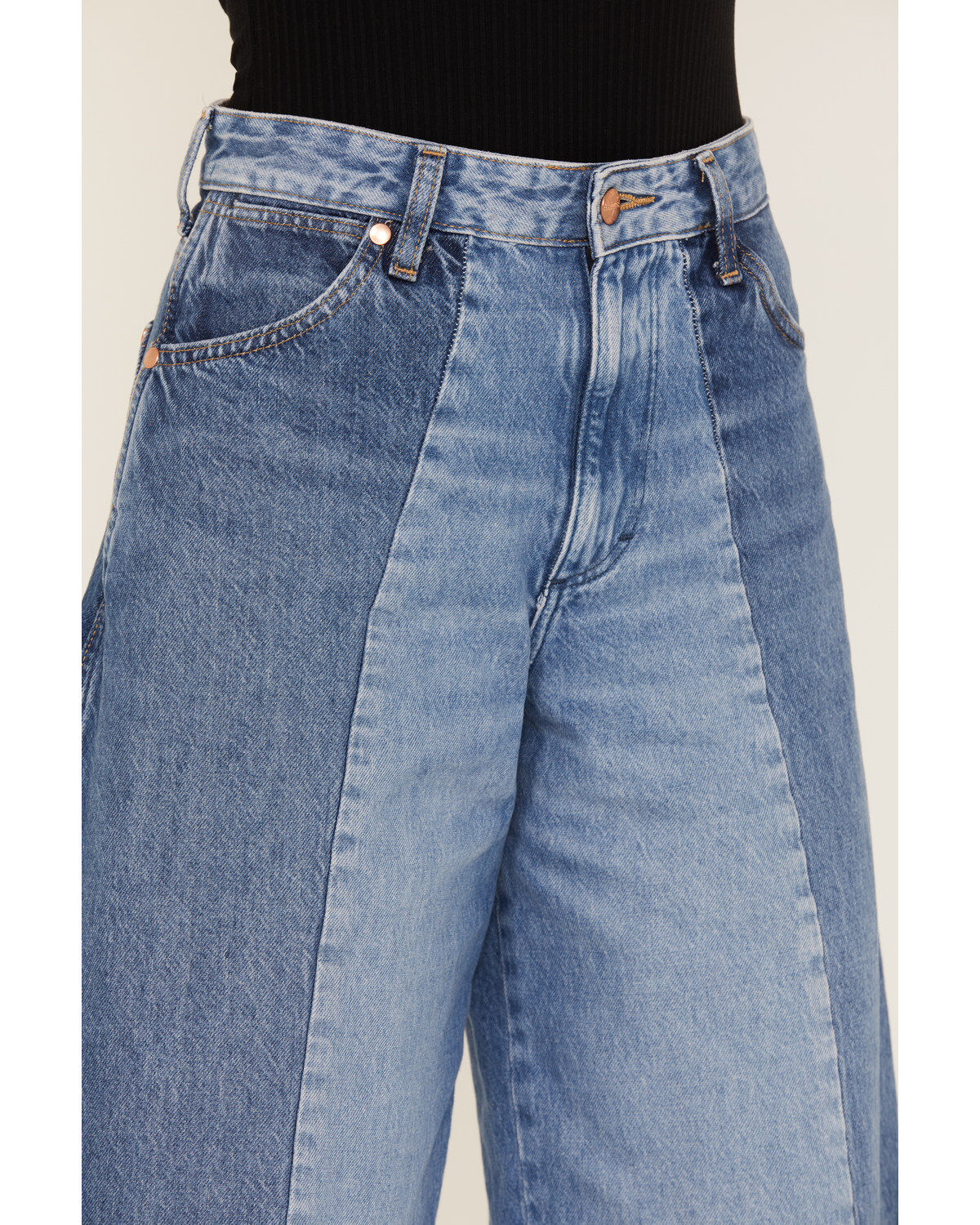 Image #2 - Wrangler Women's Medium Wash Mid Rise Color Block Together Again Wide Leg Jeans, , hi-res