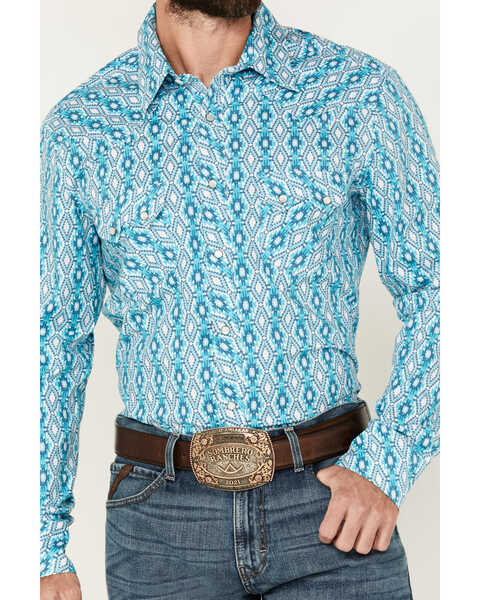 Rock & Roll Denim Men's Southwestern Print Long Sleeve Pearl Snap Stretch  Western Shirt