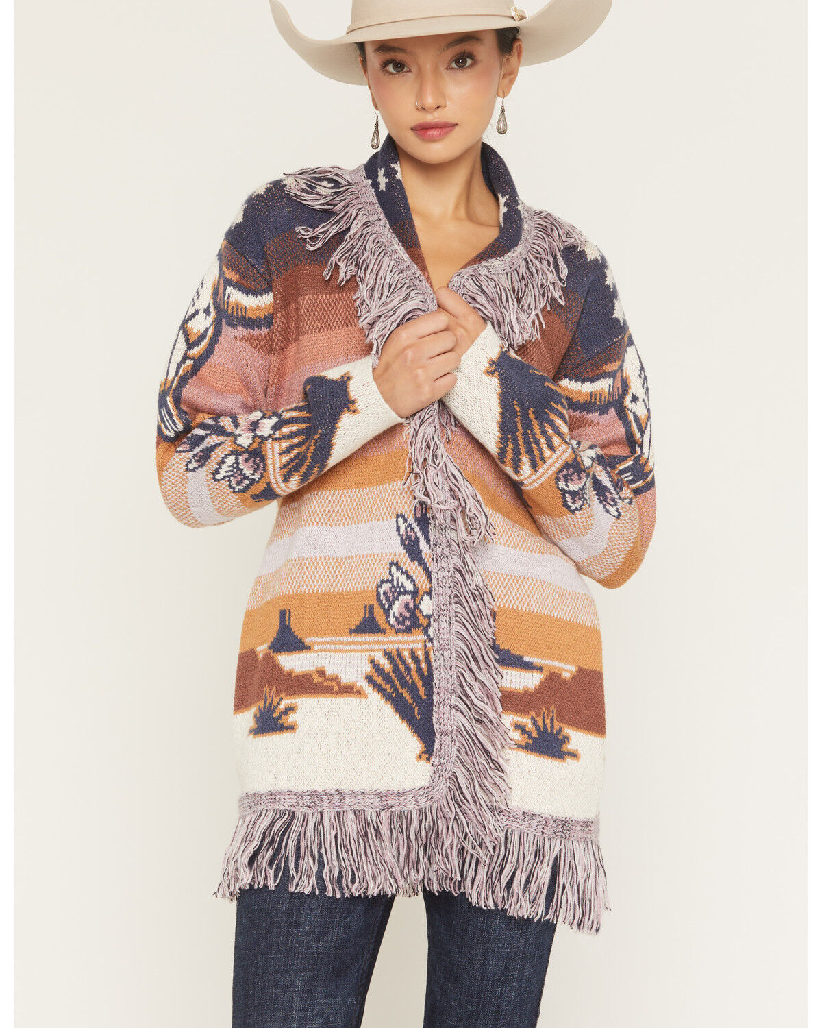 Image #1 - Idyllwind Women's Skyview Scenic Steerhead Cardigan, Dark Blue, hi-res
