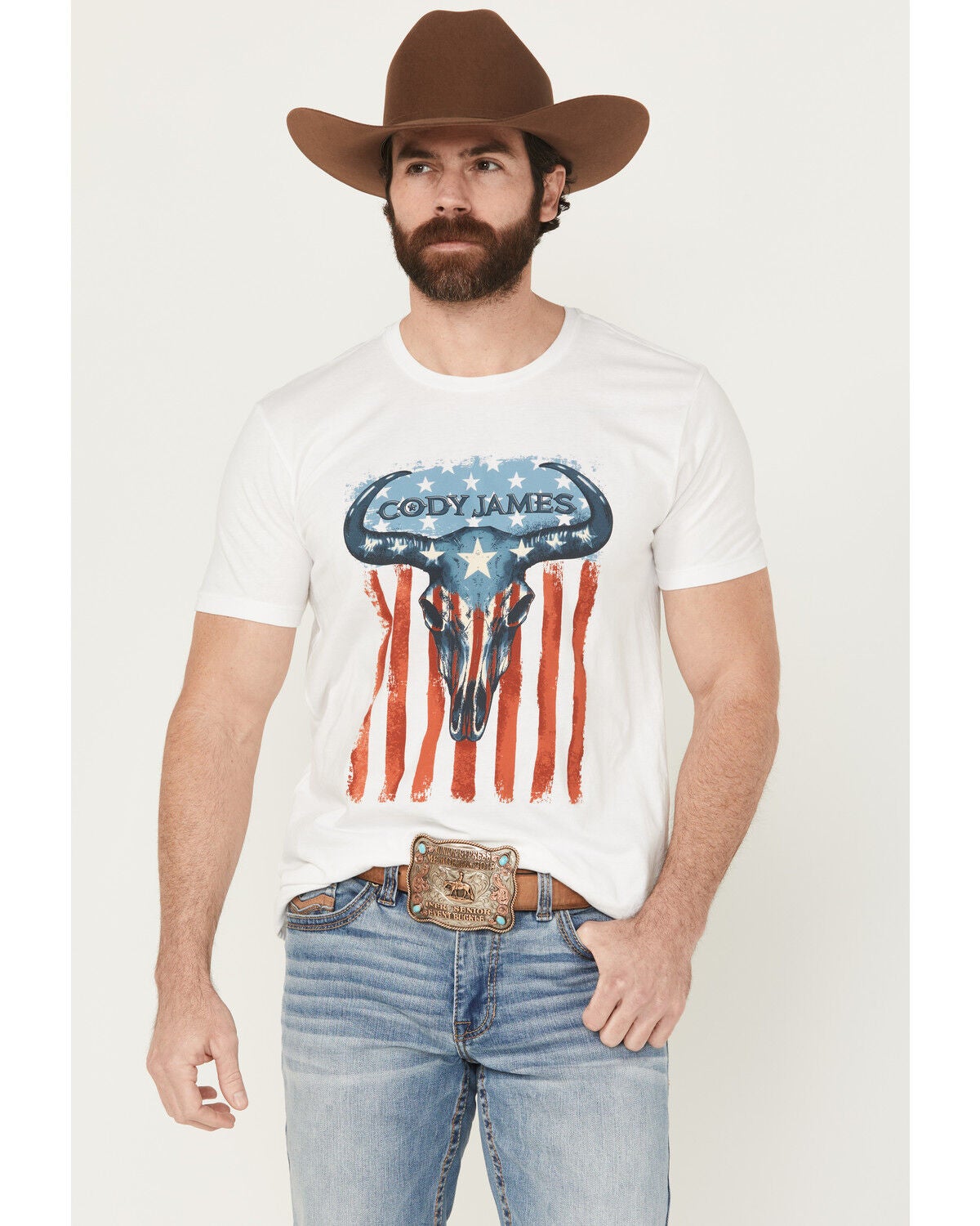 Cody James Men's Heritage Steer Skull Short Sleeve Graphic T-Shirt, White, hi-res