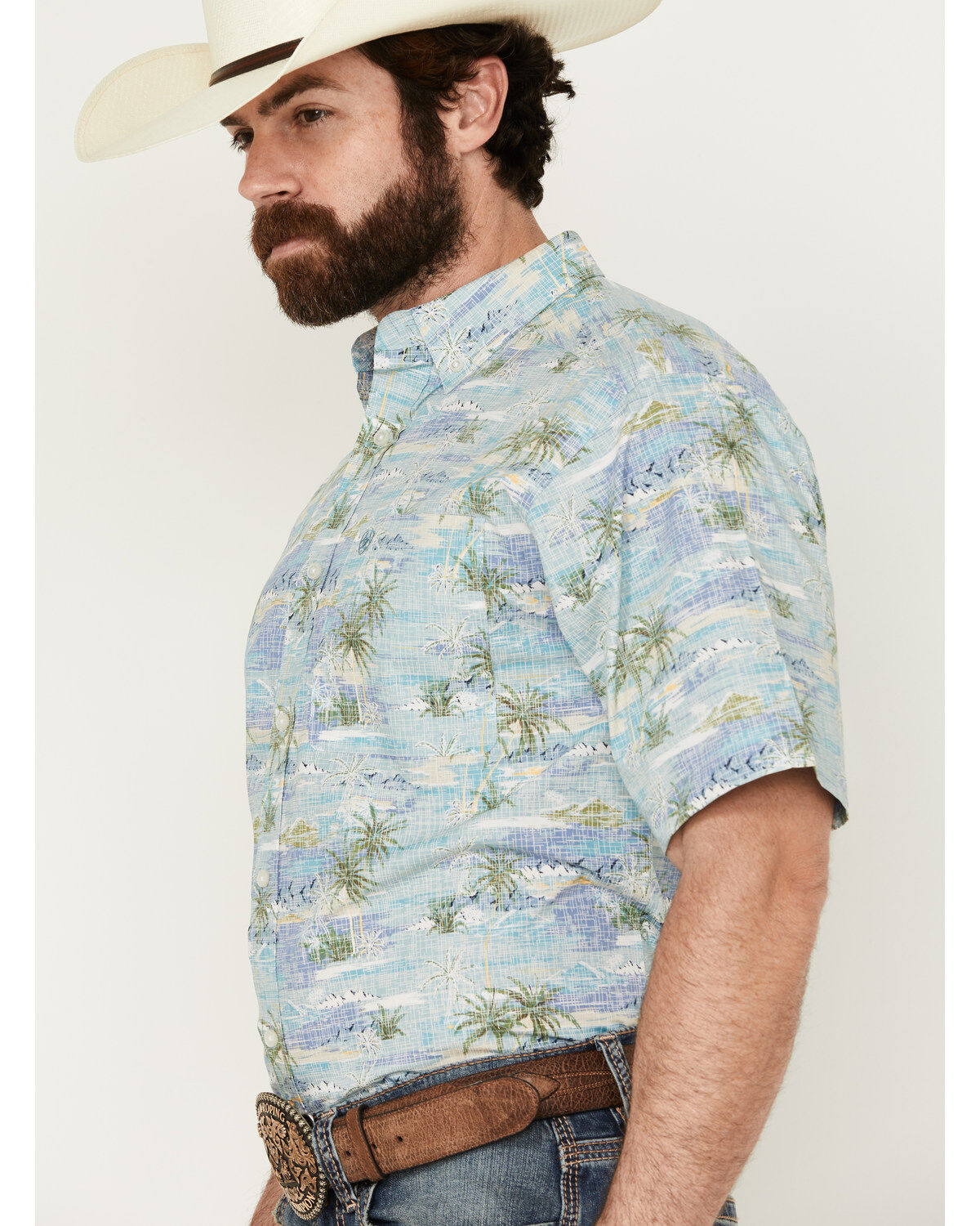 Product Name:  Ariat Men's Edwin Palm Tree Island Print Short Sleeve Button-Down Western Shirt
