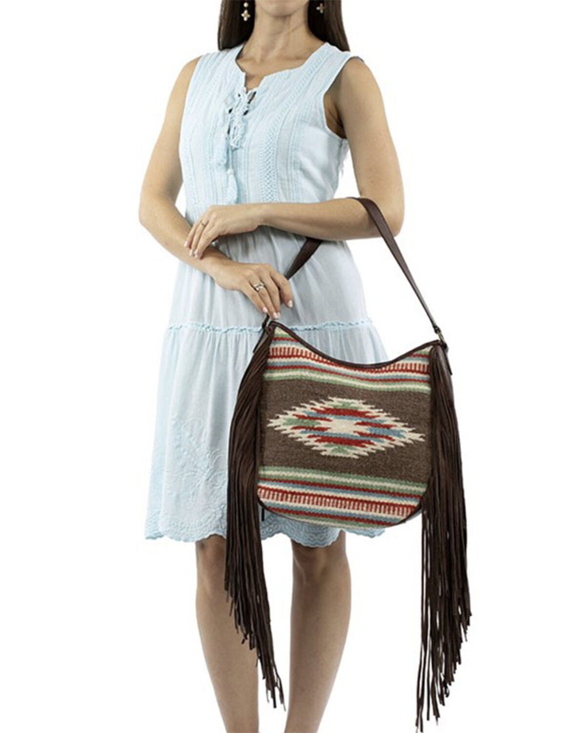 Image #3 - Scully Women's Woven Fringe Handbag, Brown, hi-res
