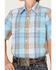 Panhandle Boys' Plaid Print Short Sleeve Western Snap Shirt, Light Blue, hi-res