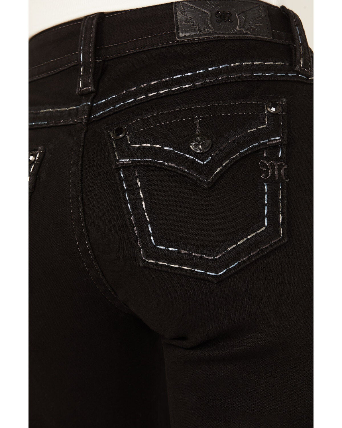 Image #2 - Miss Me Women's Mid Rise Border Pocket Bootcut Stretch Denim Jeans, , hi-res