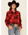 Wrangler Women's Buffalo Plaid Print Long Sleeve Snap Western Boyfriend Flannel Shirt , Red, hi-res