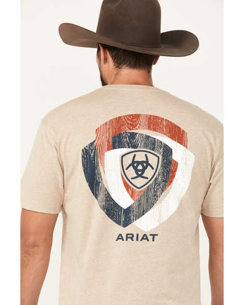 Ariat Men's Wooden Badges Short Sleeve Graphic T-Shirt , Oatmeal, hi-res