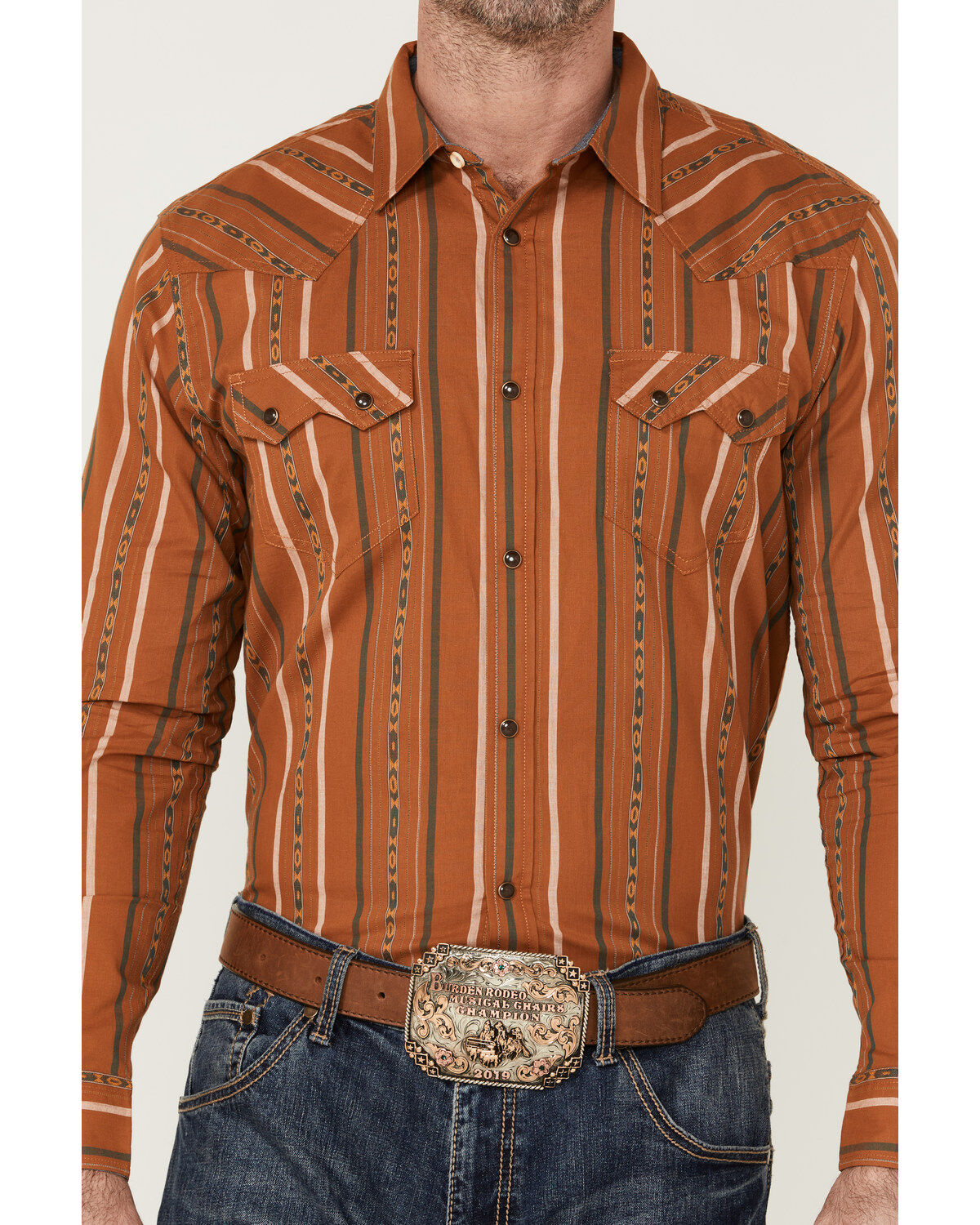 Image #3 - Cody James Men's Smokehouse Southwestern Stripe Long Sleeve Snap Western Shirt, Medium Brown, hi-res
