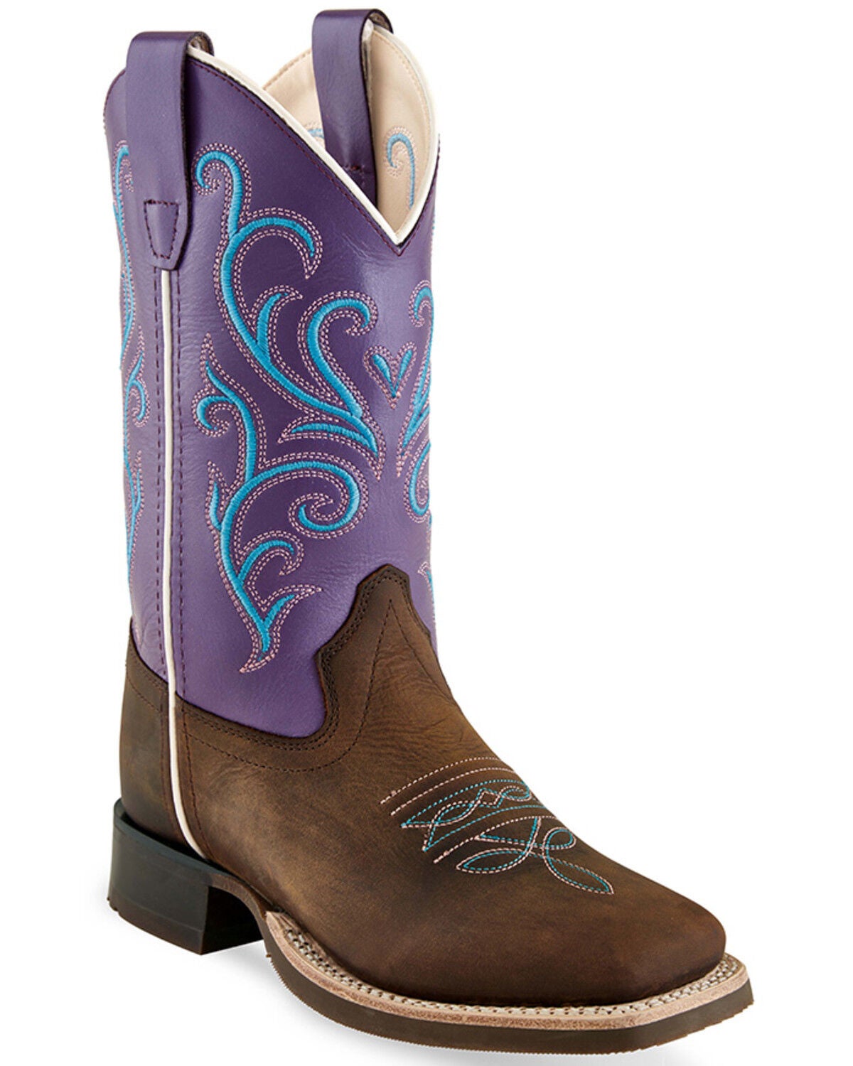 Old West Girls' Western Boots - Square Toe, Brown, hi-res