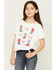 Image #1 - Buttercup Girls' Americana Embellished Boots Short Sleeve Graphic Tee, White, hi-res