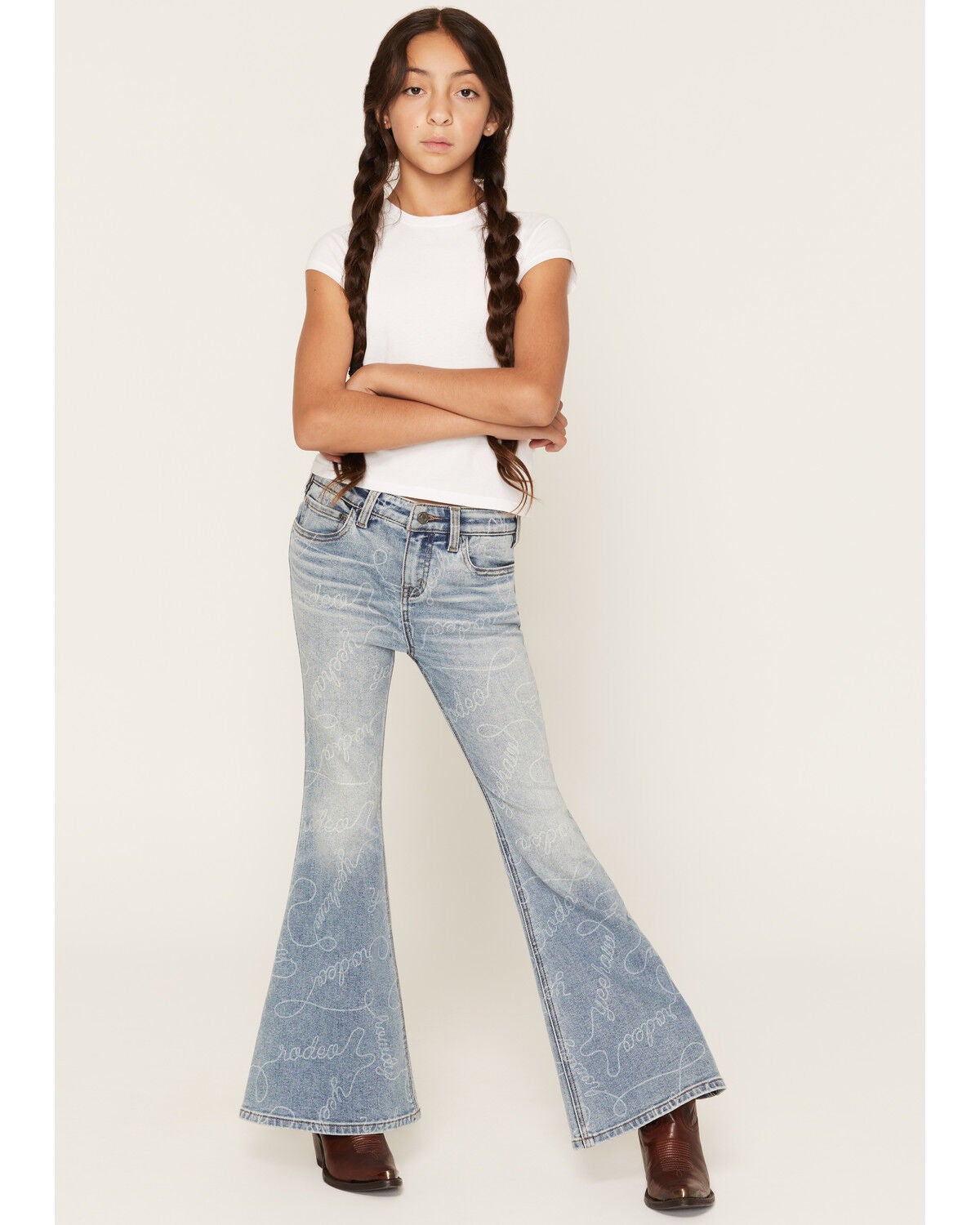 Image #1 - Shyanne Girls' Ambrose Medium Wash Flare Stretch Denim Jeans, Medium Wash, hi-res