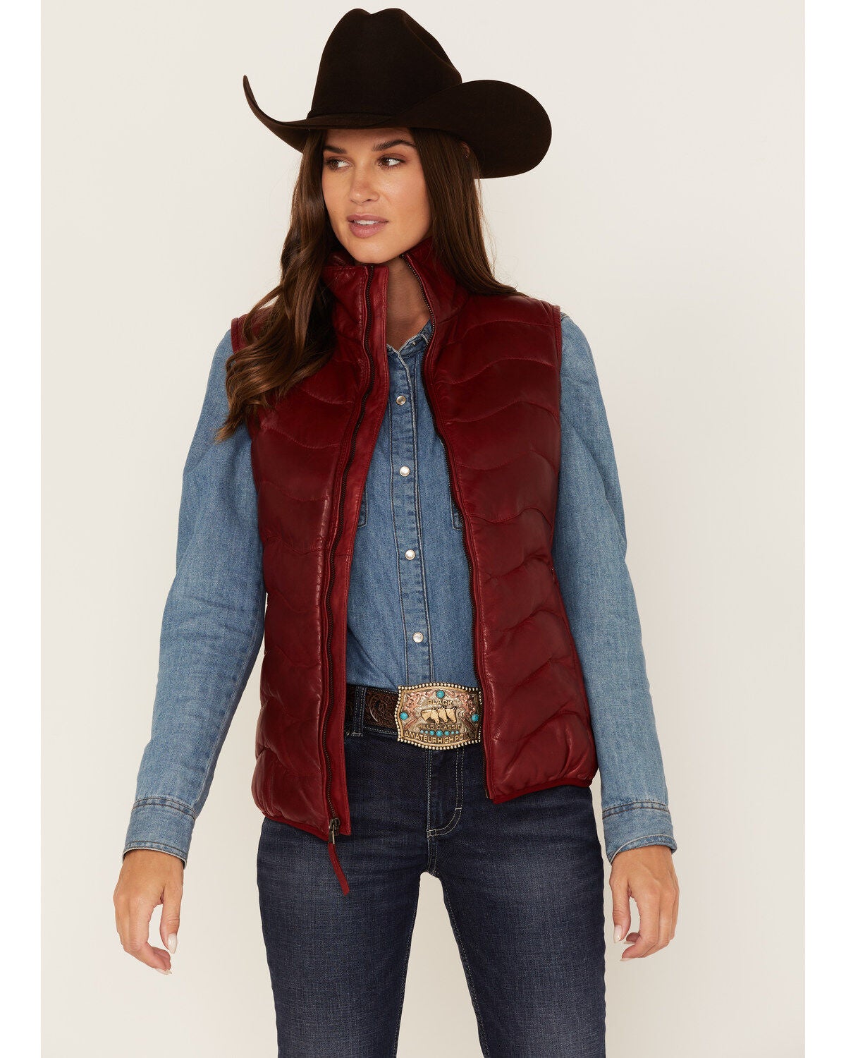 Image #1 - Leatherwear by Scully Women's Quilted Leather Vest, Red, hi-res