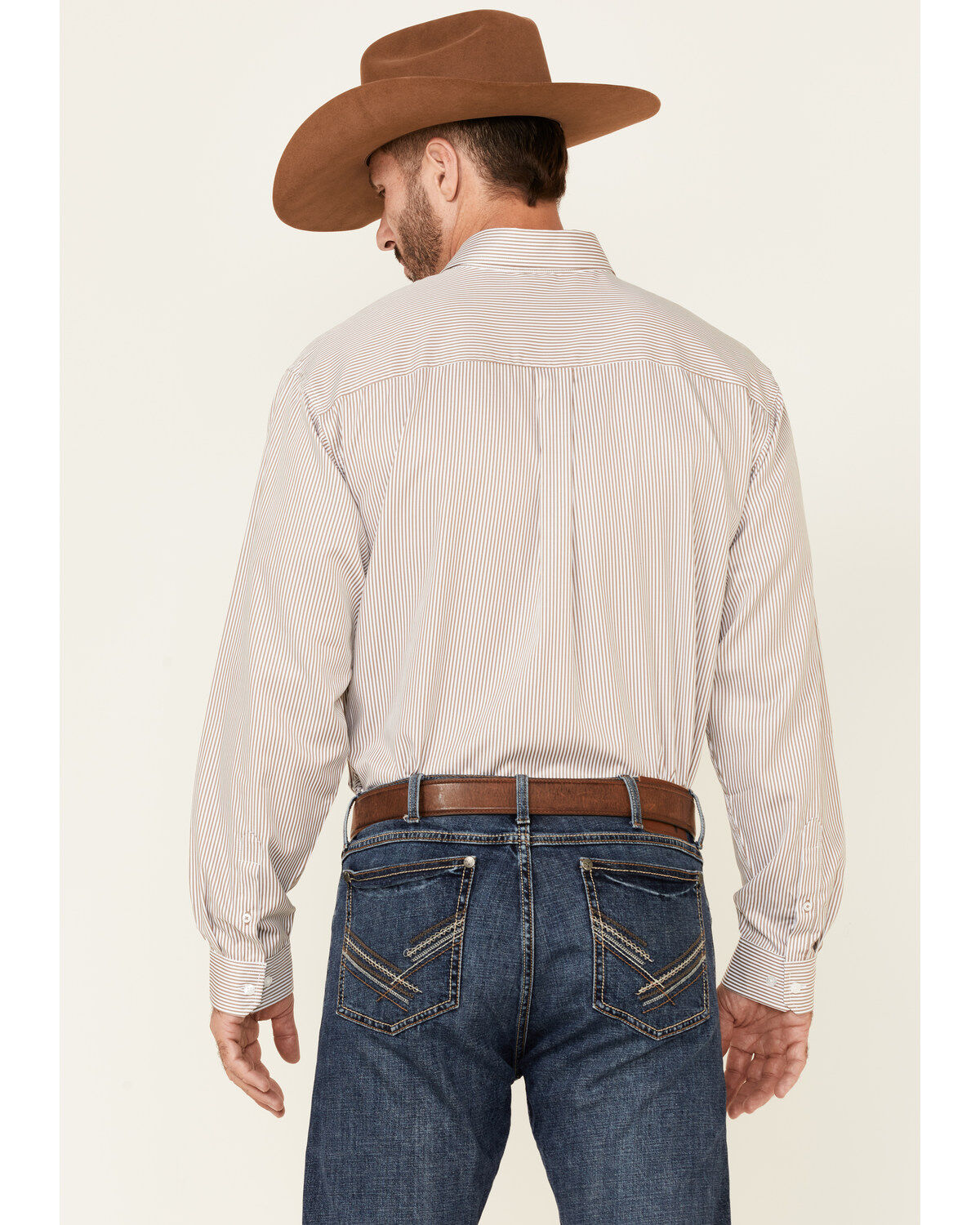 Image #4 - Cinch Men's Tencel Mini Stripe Long Sleeve Button-Down Western Shirt, Beige/khaki, hi-res