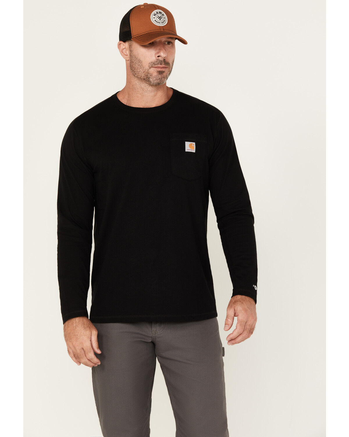 Image #1 - Carhartt Men's Force Relaxed Fit Midweight Long Sleeve Pocket T-Shir, Black, hi-res