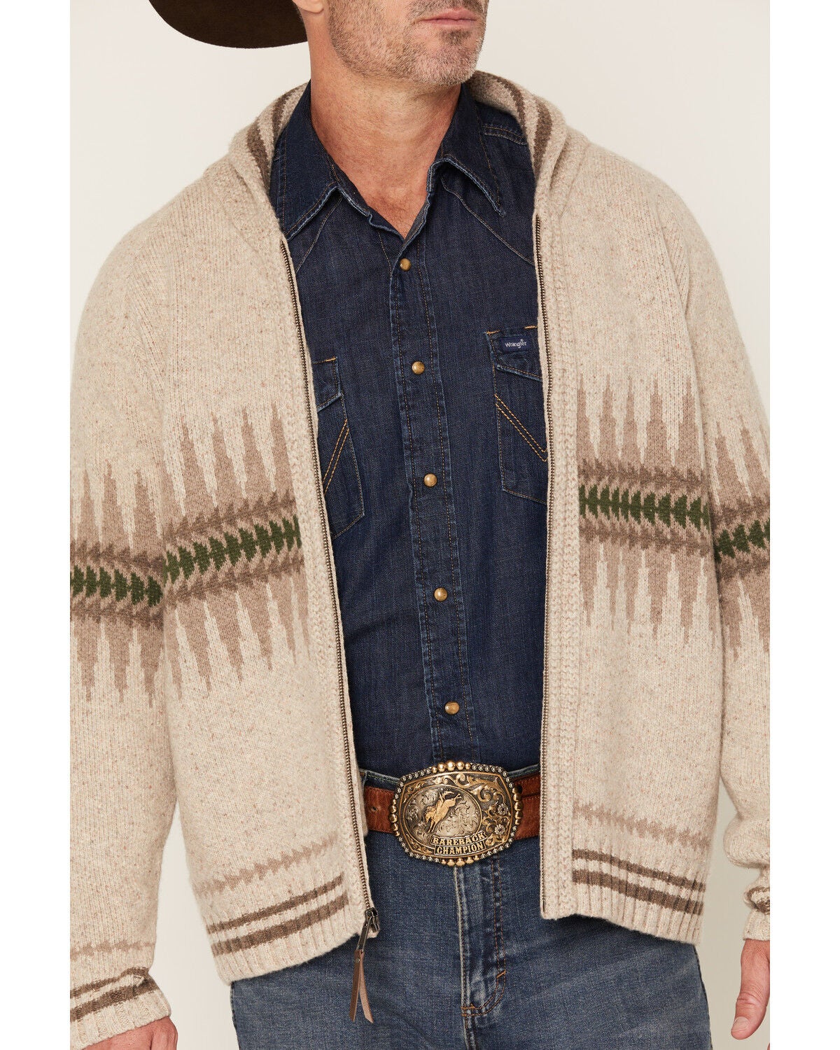Image #3 - Pendleton Men's Sawtooth Buck Zip Sweater, Oatmeal, hi-res