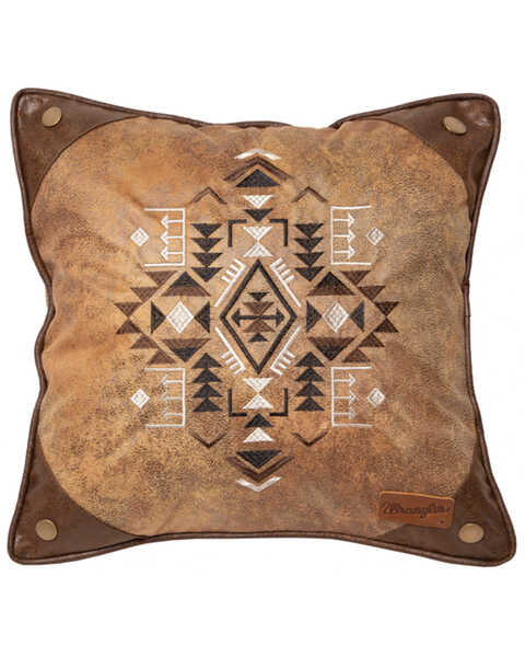 Image #1 - Wrangler Southwestern Faux Leather Throw Pillow, Brown, hi-res