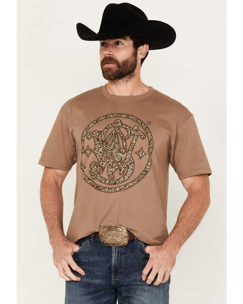 Smith & Wesson Men's Filigree Logo Short Sleeve Graphic T-Shirt, Medium Brown, hi-res