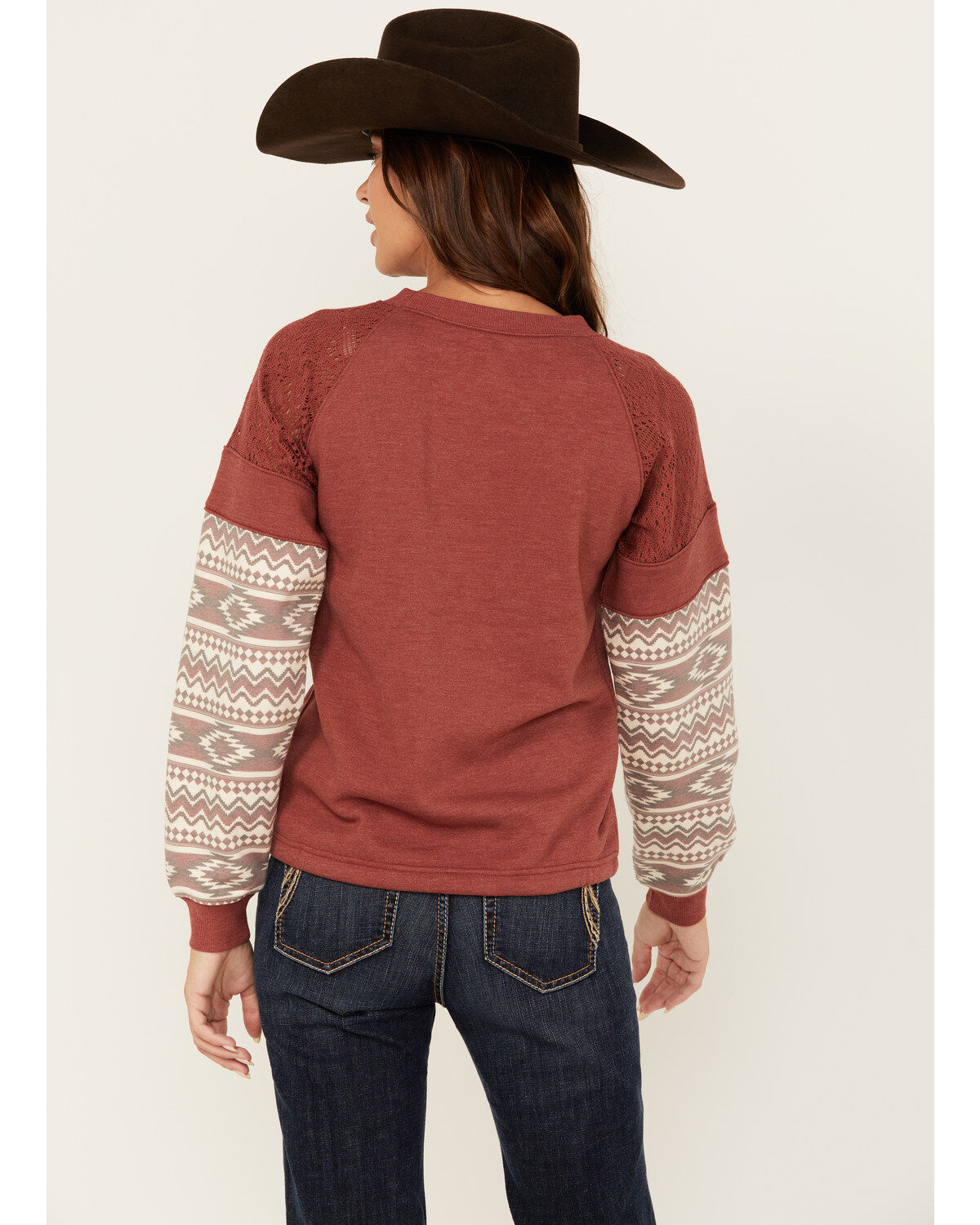 Image #4 - Shyanne Women's Wanda Fleece Mix Pullover Sweatshirt, Dark Red, hi-res