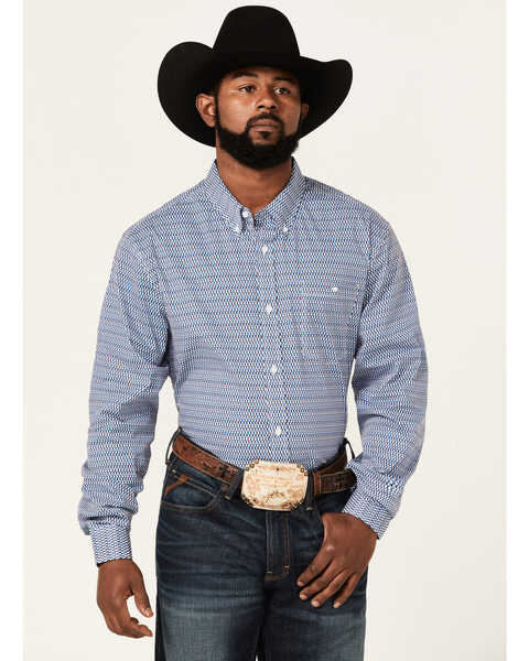 RANK 45® Men's Compete Geo Print Long Sleeve Button Down Western Shirt , Multi, hi-res