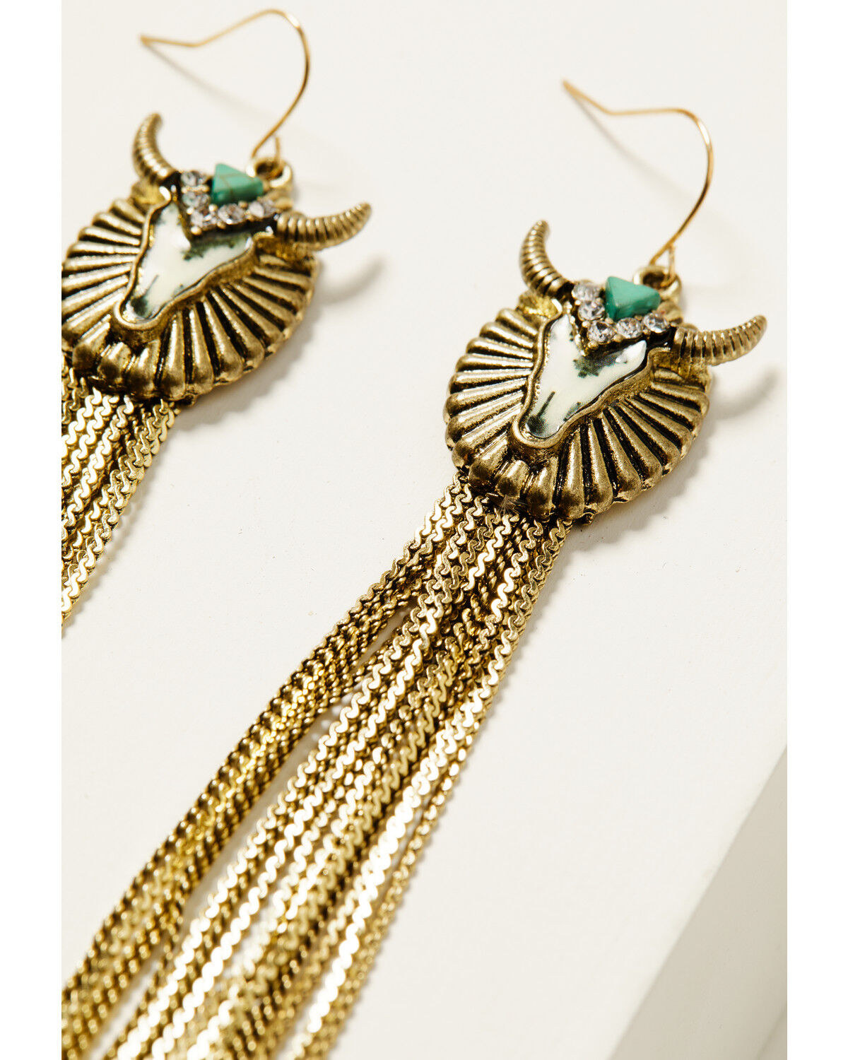 Image #2 - Shyanne Women's Fringe Steer Head Earrings, Turquoise, hi-res