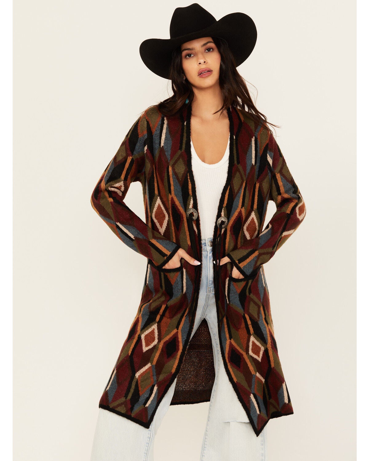 Cotton & Rye Women's Mosaic Concho Long Cardigan, Multi, hi-res