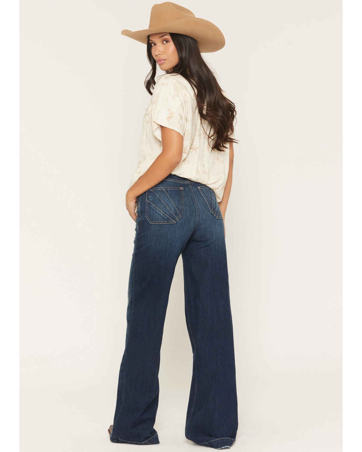 Image #3 - Ariat Women's Penelope Dark Wash Ultra High Rise Wide Stretch Denim Jeans, Medium Wash, hi-res