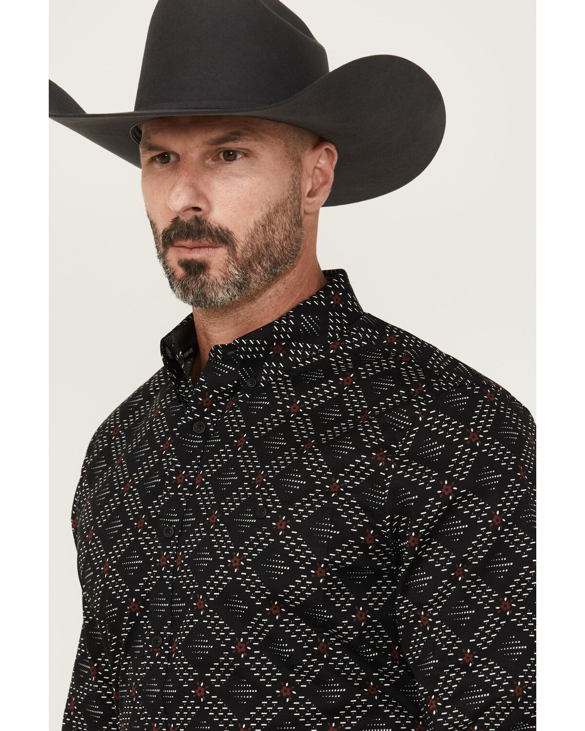 Image #2 - RANK 45® Men's Stampede Diamond Geo Print Long Sleeve Button-Down Stretch Western Shirt, Black, hi-res