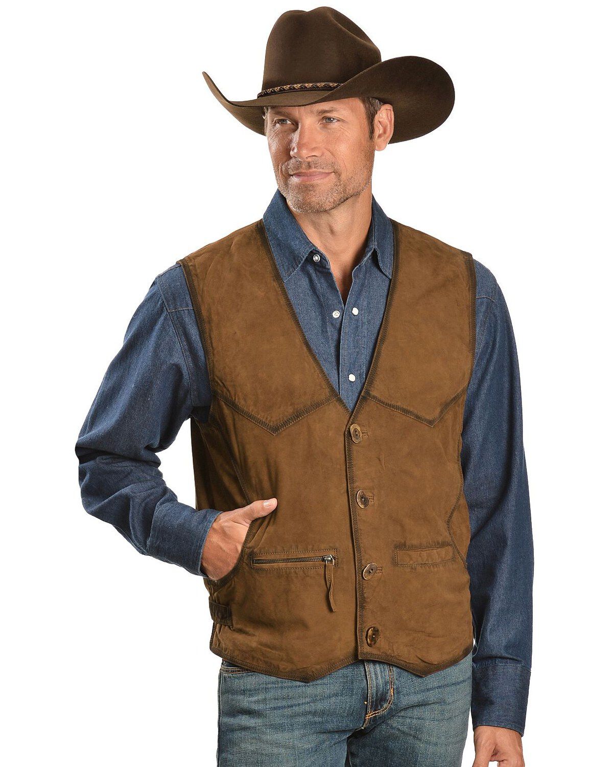 Scully Suede Leather Vest, Brown, hi-res