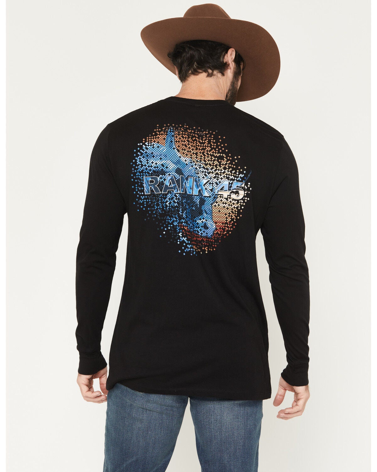 RANK 45&reg; Men's Serape Logo Bull Pixel Long Sleeve Graphic T-Shirt, Black, hi-res