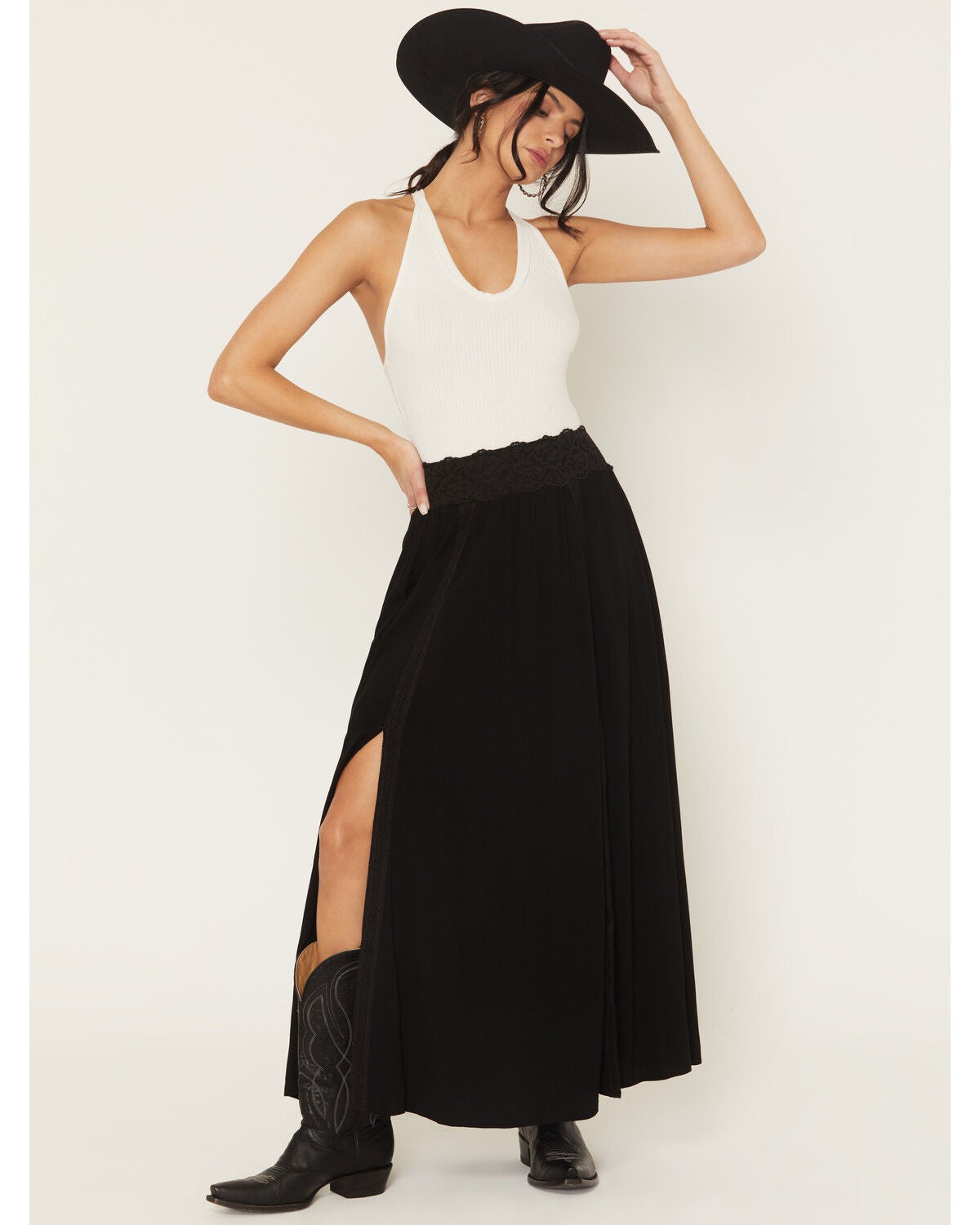 Shyanne Women's Lace Inset Maxi Skirt, Black, hi-res