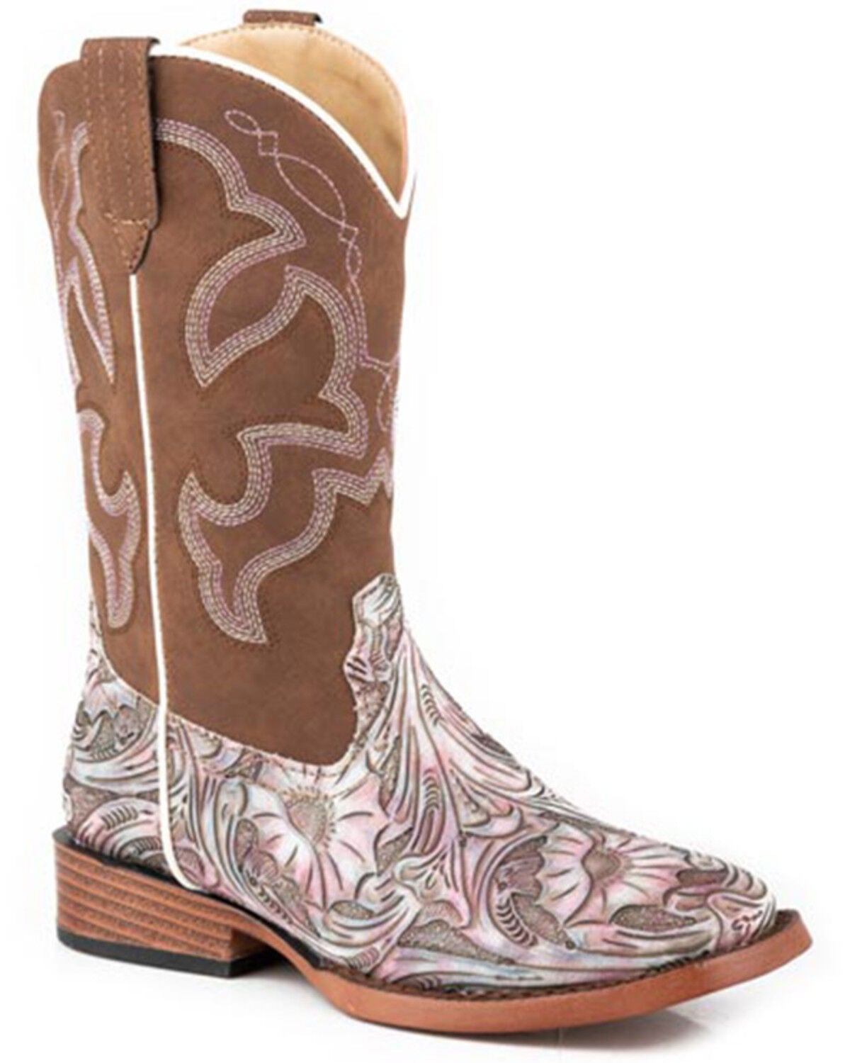 Roper Little Girls' Raya Western Boots - Broad Square Toe, Purple, hi-res