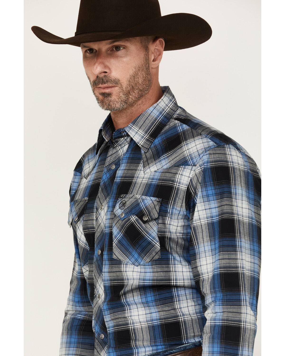 Image #2 - Wrangler Retro Men's Plaid Print Long Sleeve Snap Western Shirt, Black, hi-res