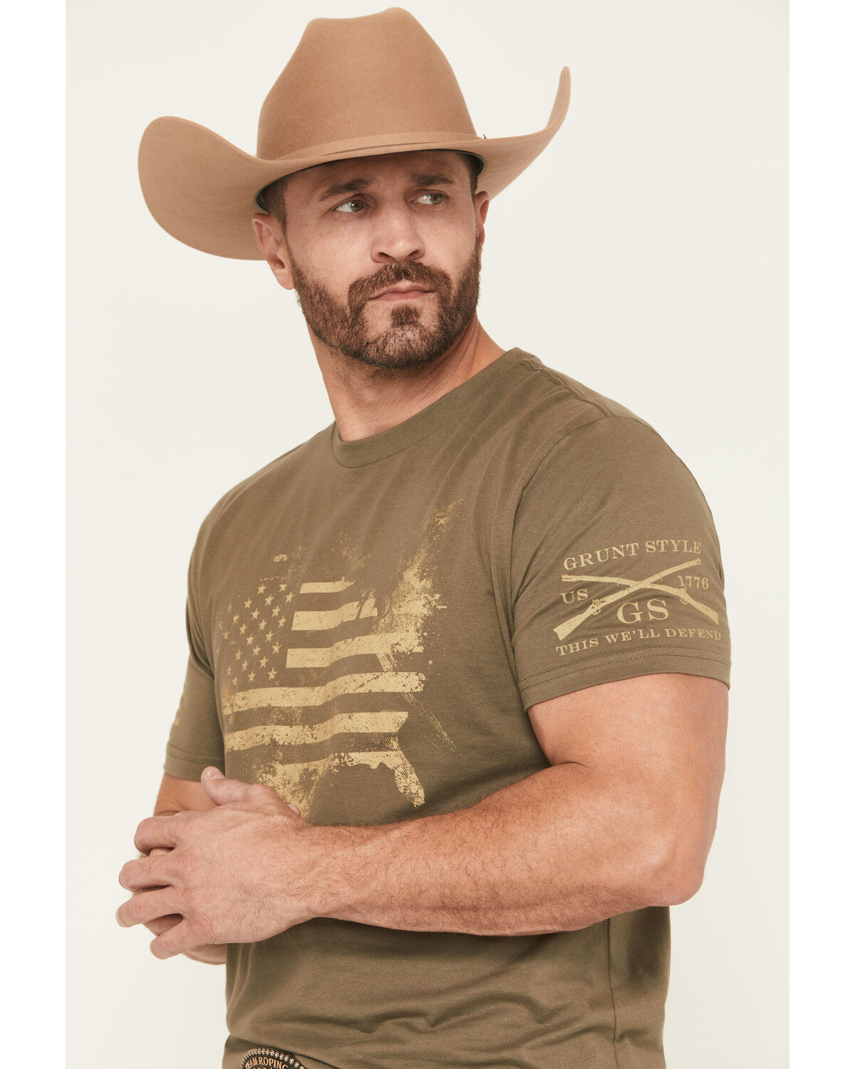 Image #2 - Grunt Style Men's American Acid Short Sleeve Graphic T-Shirt, Olive, hi-res