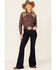 Rough Stock By Panhandle Women's Floral Print Lace Yoke Long Sleeve Snap Western Core Shirt , Burgundy, hi-res