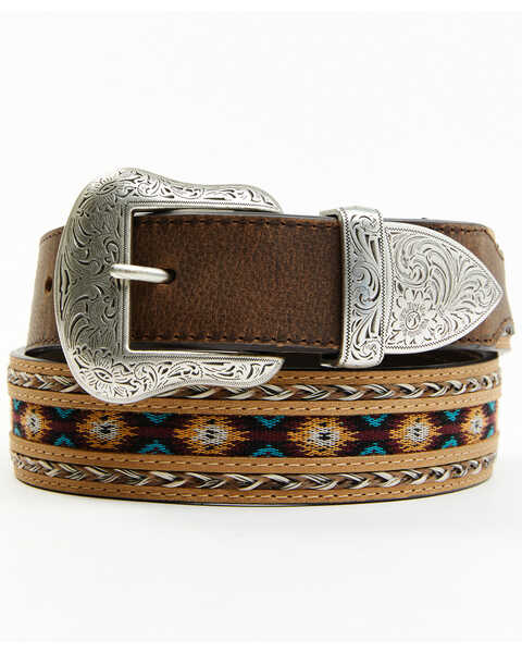 Cody James Brown 3-Piece Horse Hair Laced Southwest Inlay Belt, Brown, hi-res