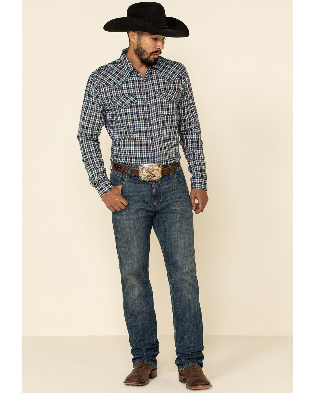 Image #2 - Cody James Men's Ash Small Plaid Long Sleeve Western Flannel Shirt, Navy, hi-res