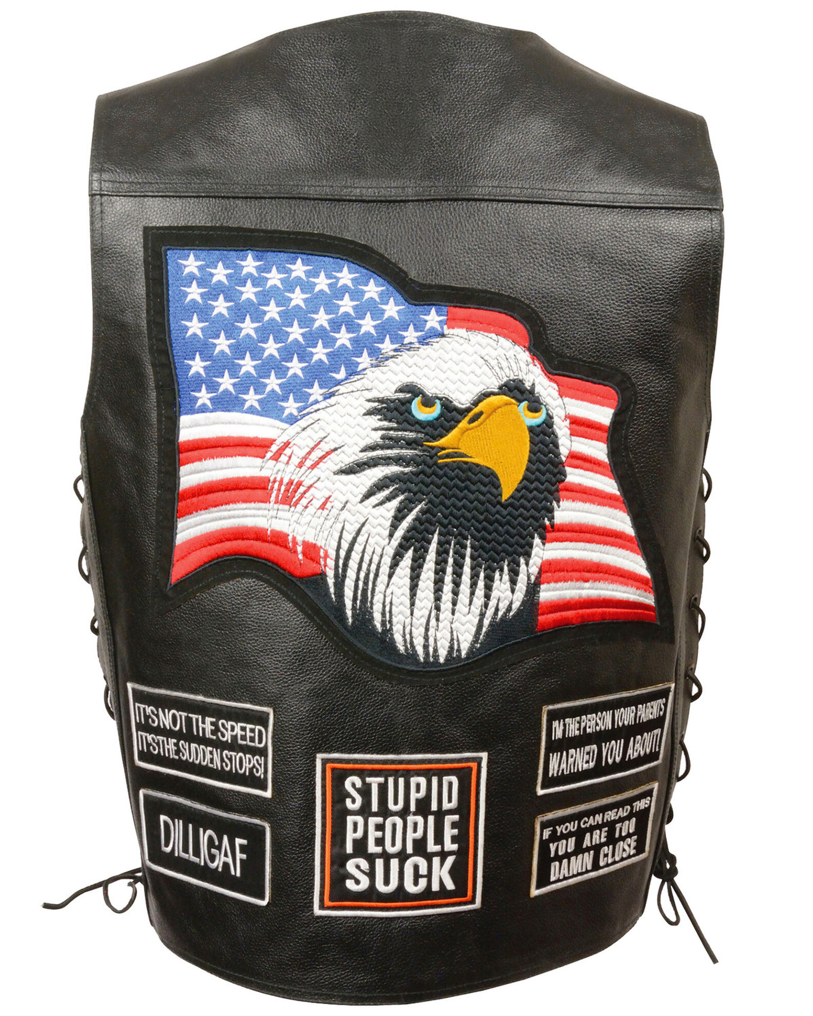 Image #2 - Milwaukee Leather Men's Side Lace Eagle & Flag Patch Vest, Black, hi-res