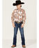 Rock & Roll Denim Boys' Southwestern Print Long Sleeve Stretch Western Snap Shirt, Natural, hi-res