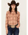 Image #1 - Rough Stock by Panhandle Women's Plaid Print Long Sleeve Snap Western Shirt, Rust Copper, hi-res
