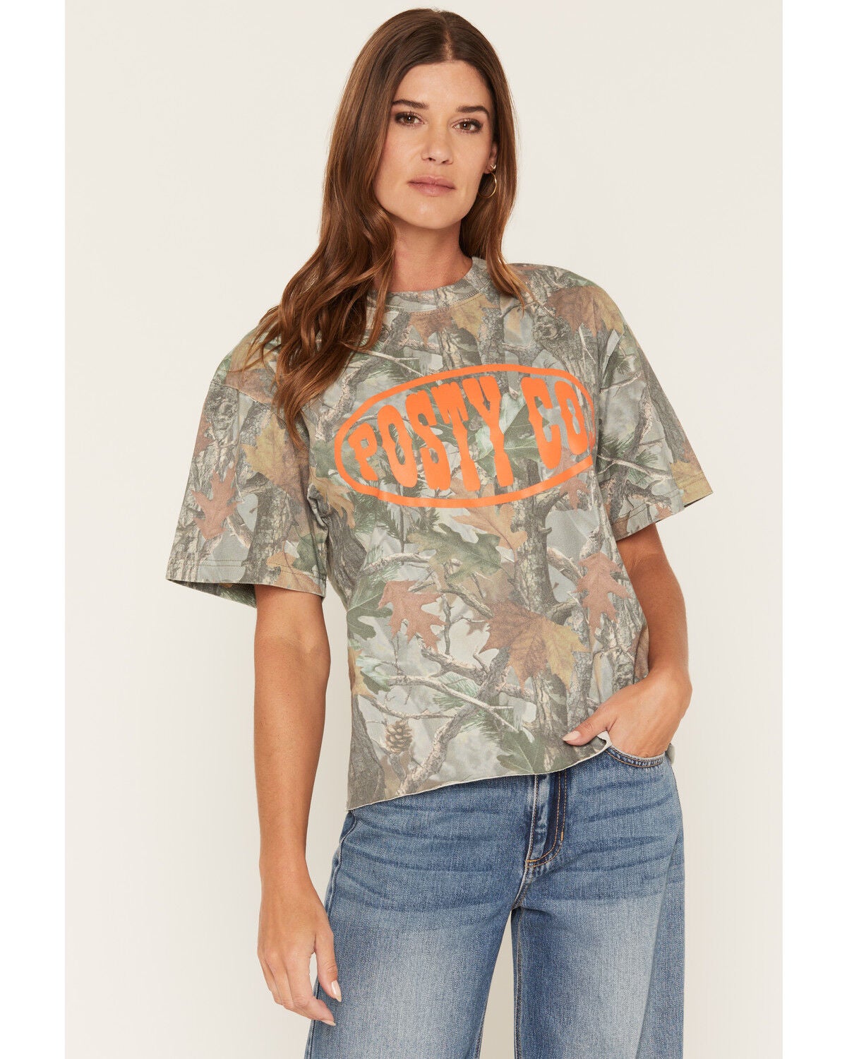 Image #1 - Post Malone Women's Post Camo Print Short Sleeve Cropped Graphic Tee, Camouflage, hi-res