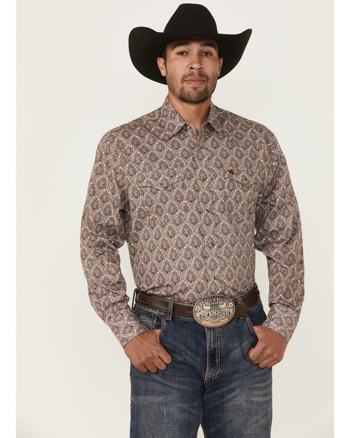 Rodeo Clothing Men's Paisley Print Long Sleeve Snap Western Shirt, Tan, hi-res