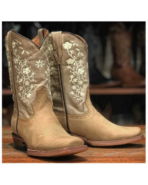 Image #1 - Tanner Mark Girls' Turin Crazy Western Boots - Square Toe, Tan, hi-res