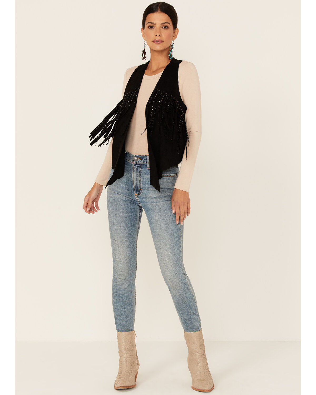 Image #4 - Vocal Women's Faux Suede Studded Fringe Vest , , hi-res