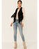 Vocal Women's Faux Suede Studded Fringe Vest , Black, hi-res