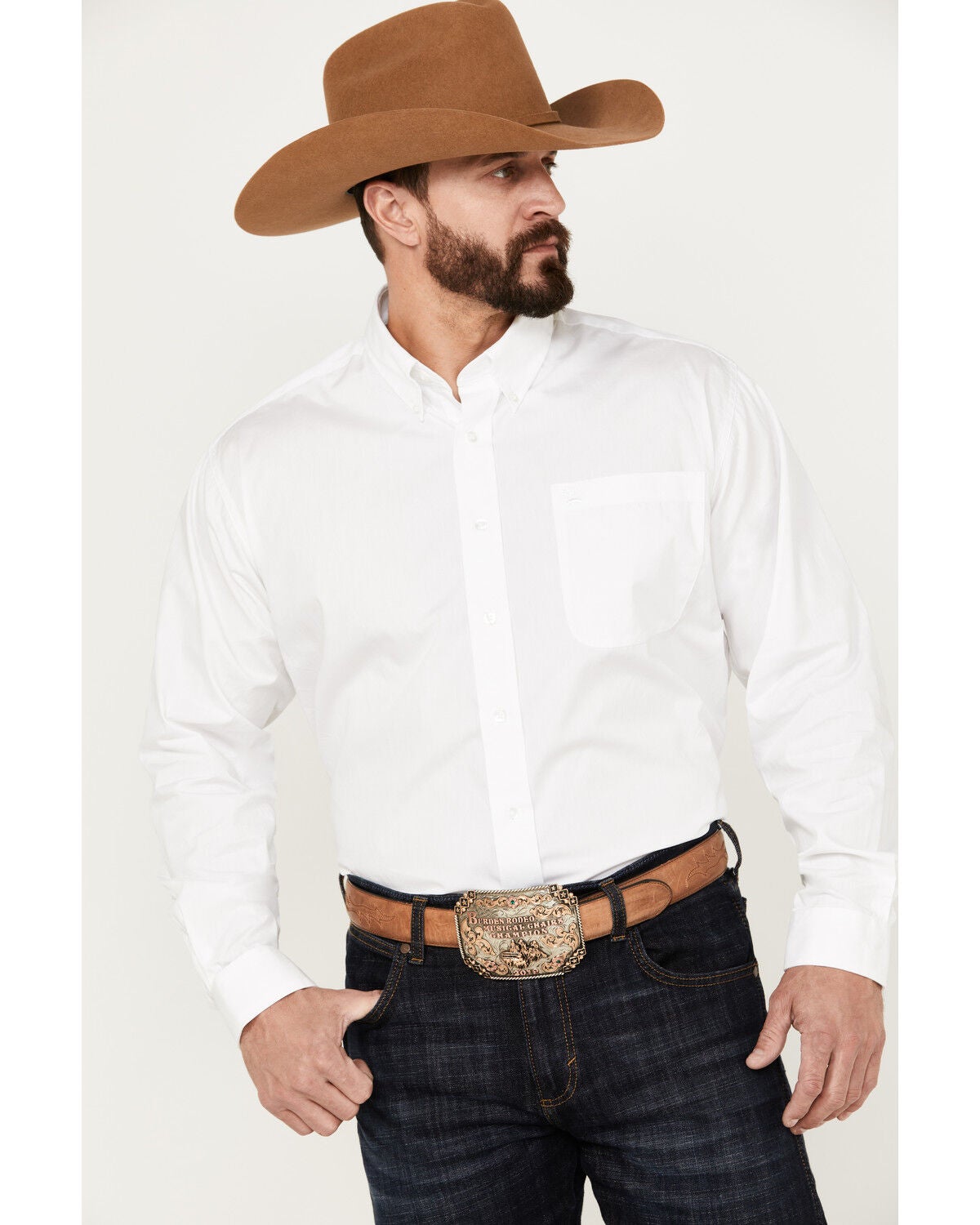 Cinch Men's Solid Long Sleeve Western Shirt, White, hi-res